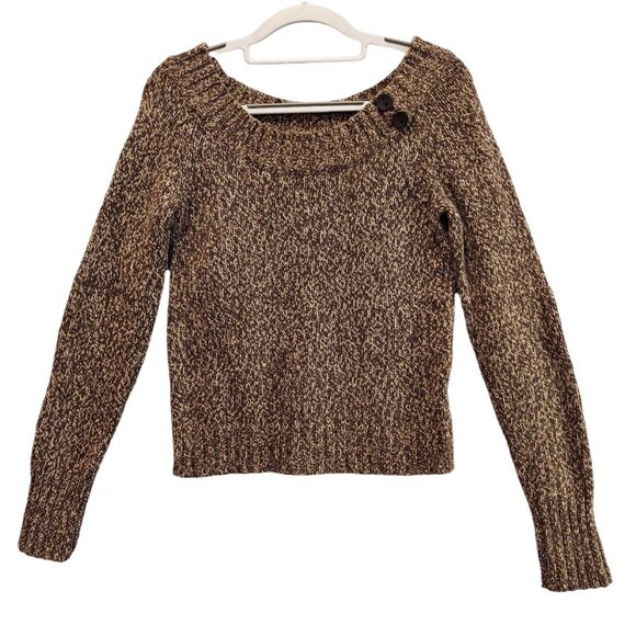 Old Navy Sweater Size M Brown Knit Pullover Elbow Patch Lamb wool Angora cropped - Picture 1 of 13